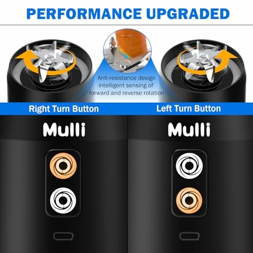 Electric pepper grinder with performance upgrades and dual turn buttons.